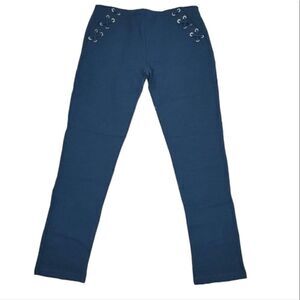 Women's Blue Leggings ankle Jeggings lace up detai